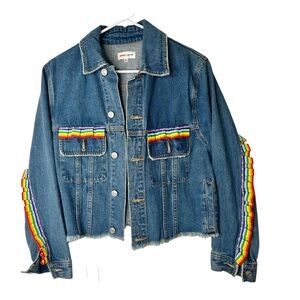 Sunset & Spring Bloomingdales Rainbow Ruffle Denim Jacket XS
